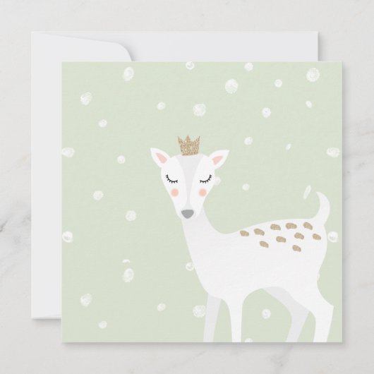 Cute Deer | Sage Green Kinder Winter Birthday Kaart (Achterkant)