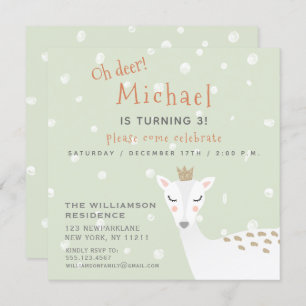 Cute Deer   Sage Green Kinder Winter Birthday Kaart
