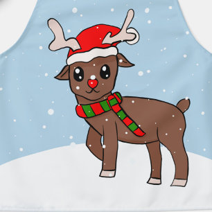 Cute Deer Santa Hat Snow Drawing Kerstmis Kinder Schort