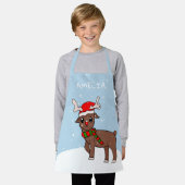 Cute Deer Santa Hat Snow Drawing Kerstmis Kinder Schort (Gedragen)