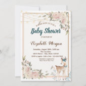 Cute Deer Slingerlichtjes,Florale Baby Shower    Kaart (Voorkant)