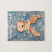 Cute Deer Snowflake Merry Kerstmis Kinderen Legpuzzel (Horizontaal)