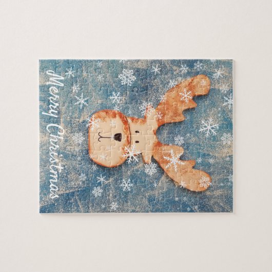 Cute Deer Snowflake Merry Kerstmis Kinderen Legpuzzel (Horizontaal)
