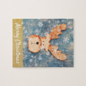 Cute Deer Snowflake Merry Kerstmis Kinderen Legpuzzel (Horizontaal)