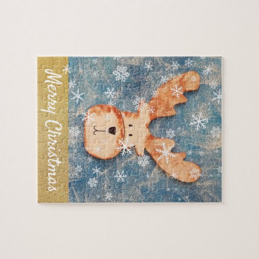 Cute Deer Snowflake Merry Kerstmis Kinderen Legpuzzel (Horizontaal)