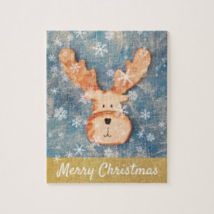 Cute Deer Snowflake Merry Kerstmis Kinderen Legpuzzel