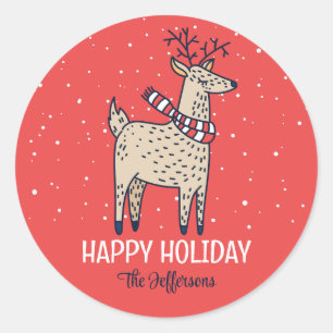 Cute Deer Snowy Winter Holiday Animal Ronde Sticker