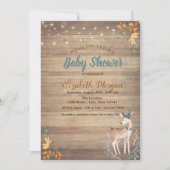 Cute Deer String Lights, Wood Texture Baby shower Kaart (Voorkant)