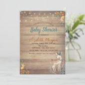 Cute Deer String Lights, Wood Texture Baby shower Kaart (Staand voorkant)