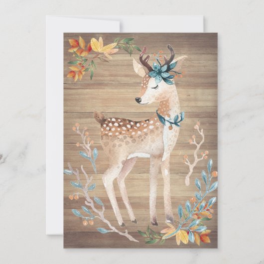 Cute Deer String Lights, Wood Texture Baby shower Kaart (Achterkant)