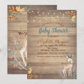 Cute Deer String Lights, Wood Texture Baby shower Kaart (Voorkant / Achterkant)