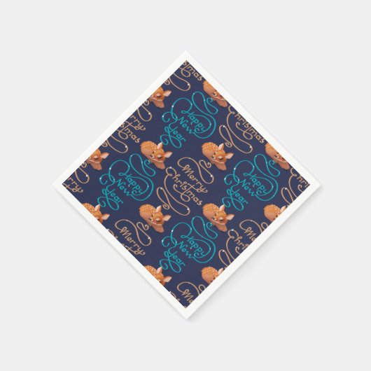 Cute Deer Typography Nieuwjaar Merry kerst Servet (Hoek)