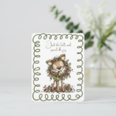 Cute Deer Wearing a Christmas Wreath Green and Red Feestdagenkaart (Staand voorkant)