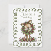 Cute Deer Wearing a Christmas Wreath Green and Red Feestdagenkaart (Voorkant)