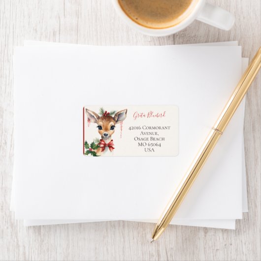 Cute deer whimsical boho Christmas custom Etiket (Insitu)