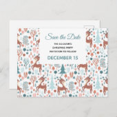 Cute Deer Whimsical Forest Pattern Save the Date Uitnodiging Briefkaart (Voorkant / Achterkant)
