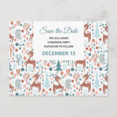 Cute Deer Whimsical Forest Pattern Save the Date Uitnodiging Briefkaart (Voorkant)