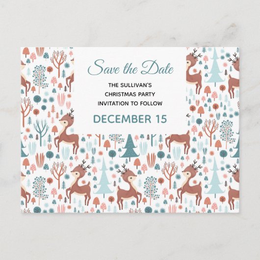 Cute Deer Whimsical Forest Pattern Save the Date Uitnodiging Briefkaart (Voorkant)