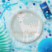 Cute Deer | Zacht blauw | Kerstmis Papieren Bordje (Feest)