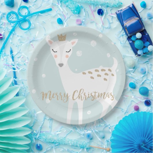 Cute Deer | Zacht blauw | Kerstmis Papieren Bordje (Feest)