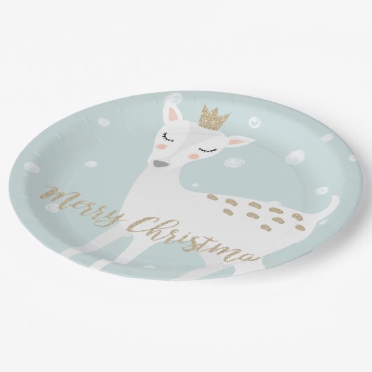 Cute Deer | Zacht blauw | Kerstmis Papieren Bordje (Gekanteld)