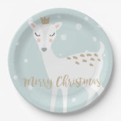 Cute Deer | Zacht blauw | Kerstmis Papieren Bordje (Voorkant)