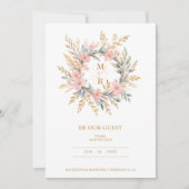 Cute Delicate Luxury Pink & Golden Floral Wreath Save The Date (Voorkant)
