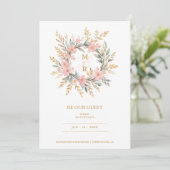 Cute Delicate Luxury Pink & Golden Floral Wreath Save The Date (Staand voorkant)
