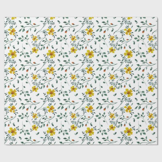 Cute Delicate Yellow Spring Flowers Pattern Cadeaupapier (Vlak)