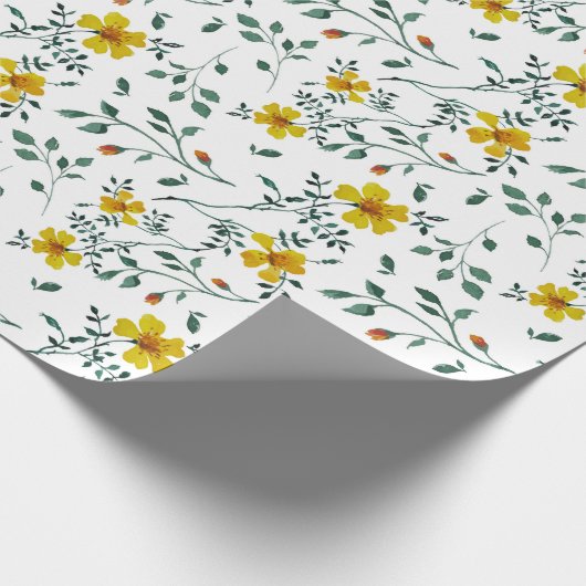 Cute Delicate Yellow Spring Flowers Pattern Cadeaupapier (Hoek)