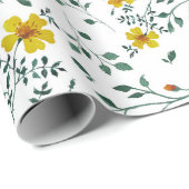 Cute Delicate Yellow Spring Flowers Pattern Cadeaupapier (Rol Hoek)