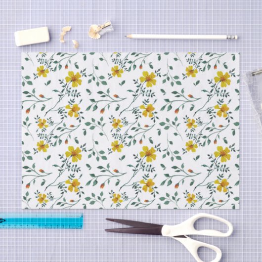Cute Delicate Yellow Spring Flowers Pattern Tissuepapier (Craft)