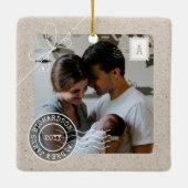 Cute Delivery Parcel Baby Birth Announcement Photo Keramisch Ornament (Achterkant)