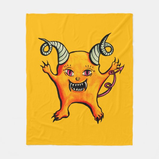 Cute Demon Cartoon Character Kinder Yellow Fleece Deken (Voorkant)