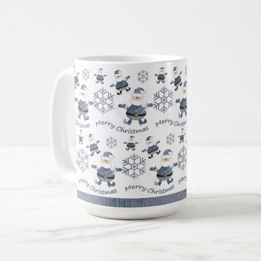 Cute Denim Kerst Santa Patroon Koffiemok (Voorkant links)