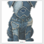 Cute Denim Patchwork Art Dog T-Shirt Sticker (Vel)