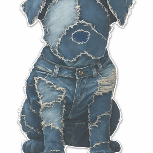 Cute Denim Patchwork Art Dog T-Shirt Sticker (Voorkant)