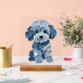 Cute Denim Patchwork Honden Illustratie Acryl Bord (Huwelijk)