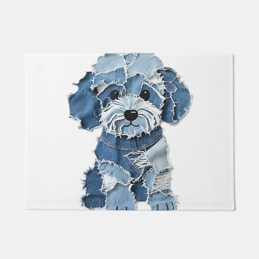 Cute Denim Patchwork Honden Illustratie Deurmat (Voorkant)