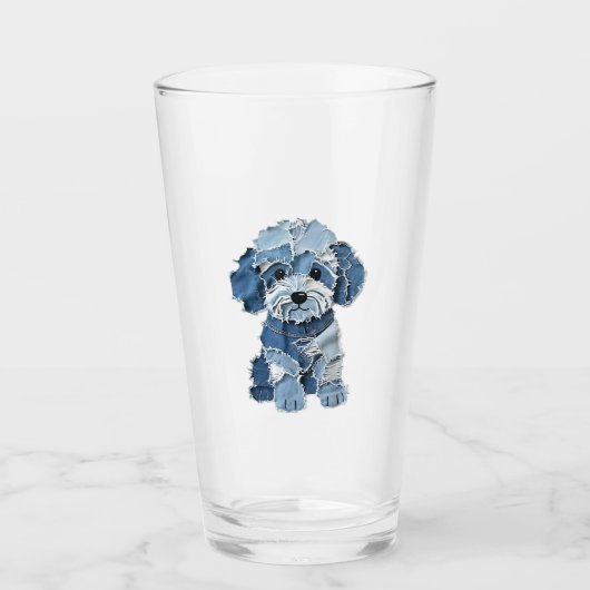 Cute Denim Patchwork Honden Illustratie Glas (Voorkant)