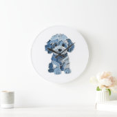 Cute Denim Patchwork Honden Illustratie Grote Klok (Huis)