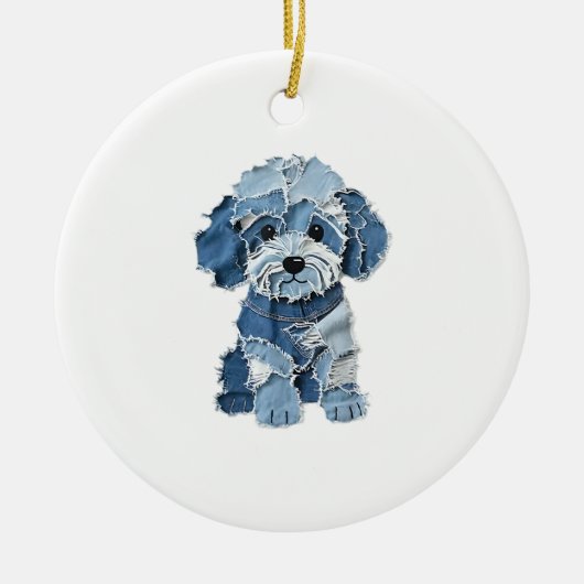 Cute Denim Patchwork Honden Illustratie Keramisch Ornament (Voorkant)