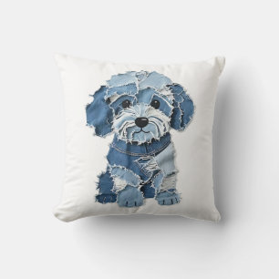Cute Denim Patchwork Honden Illustratie Kussen