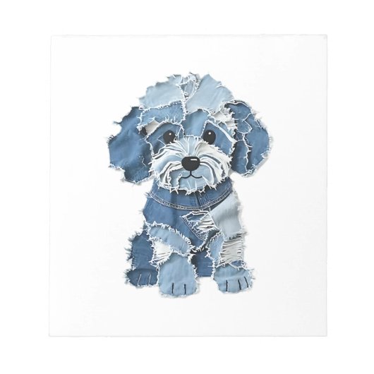 Cute Denim Patchwork Honden Illustratie Notitieblok (Voorkant)