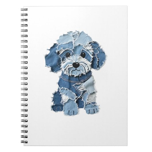 Cute Denim Patchwork Honden Illustratie Notitieboek (Voorkant)
