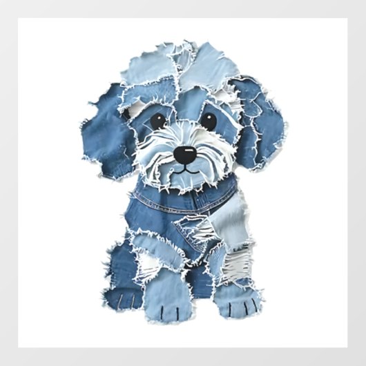 Cute Denim Patchwork Honden Illustratie Raamsticker (Vel)