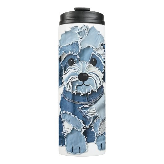 Cute Denim Patchwork Honden Illustratie Thermosbeker (Voorkant)