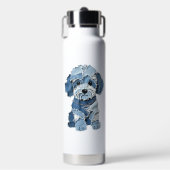 Cute Denim Patchwork Honden Illustratie Waterfles (Voorkant)