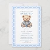 Cute Denim Teddybeer Baby Shower Kaart (Voorkant)