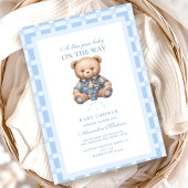 Cute Denim Teddybeer Baby Shower Kaart